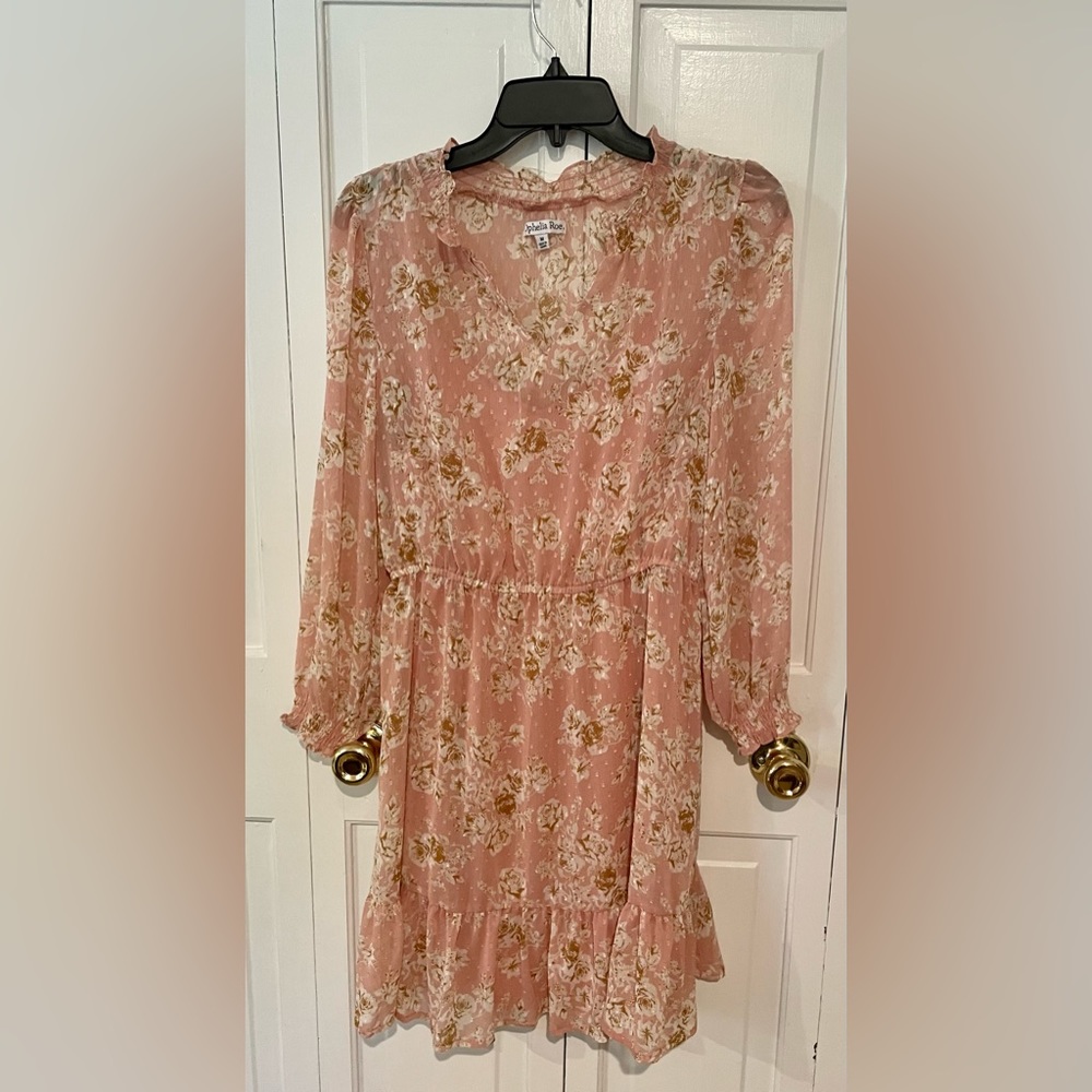 Ophelia Roe Pink long sleeved smocked dress Sz M NEW